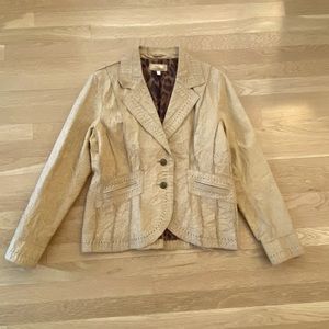 Wilson’s Leather Womens Tan Textured Leather w Die Cut Pattern Border Blazer/ XL